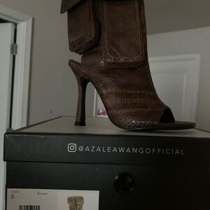 Brown Snakeskin Peep-Toe Stiletto Bootie